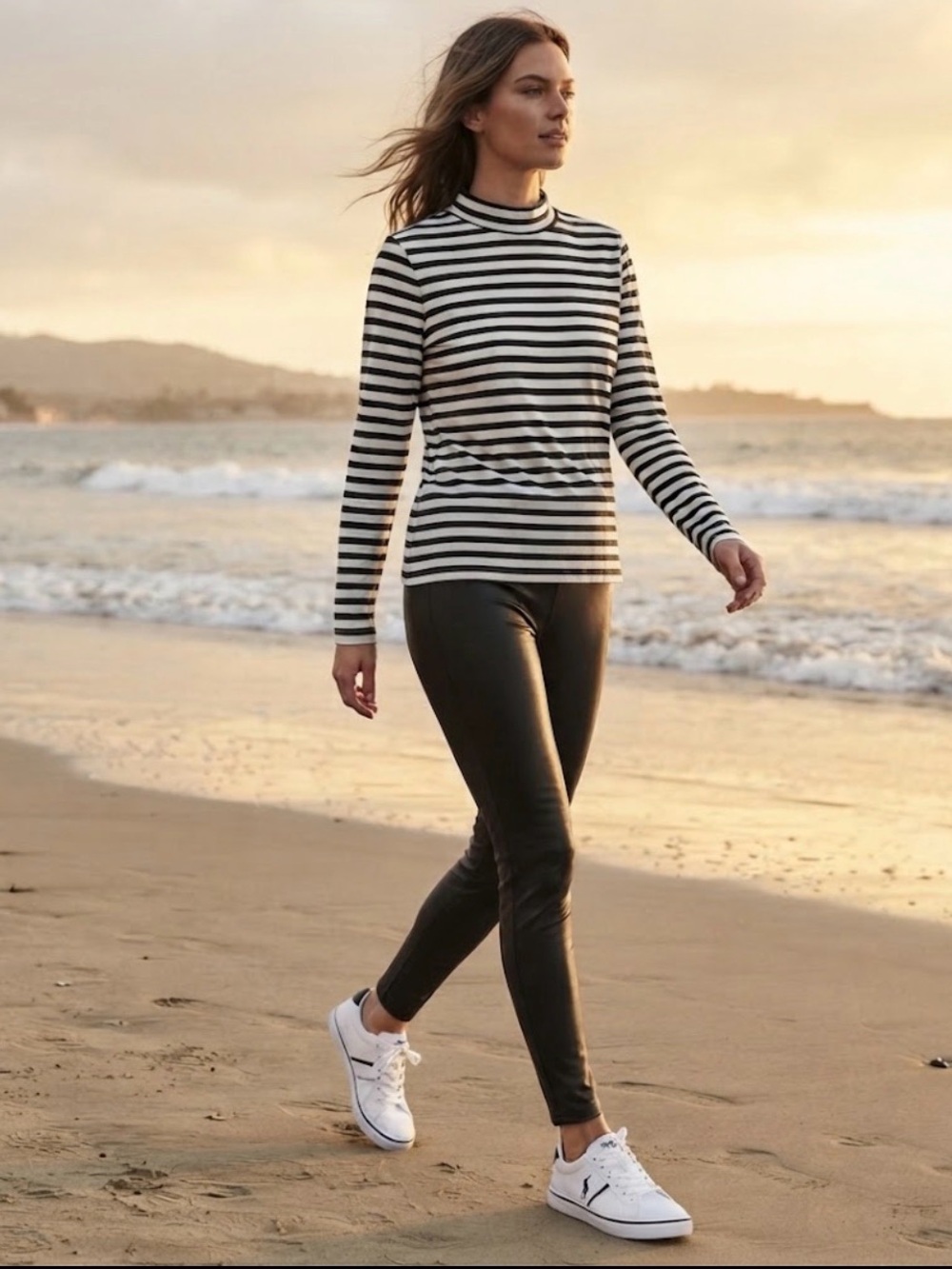 Black & White Striped Long-Sleeve women’s Shirt.